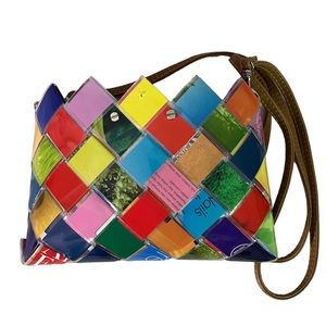 Pop Art multicolored wooven crossbody handbag